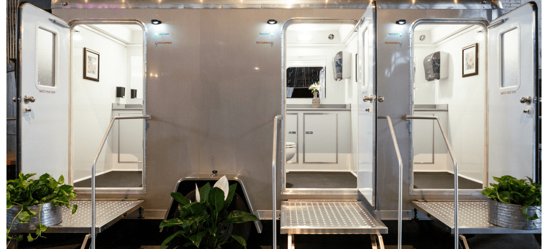 restroom trailer with doors open